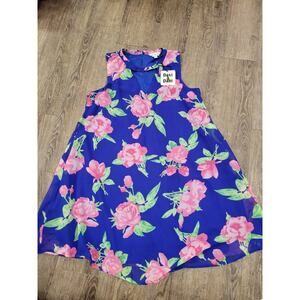 Davi & Dani NWT Blue Pink Bright Floral Sleeveless Sun Dress Small